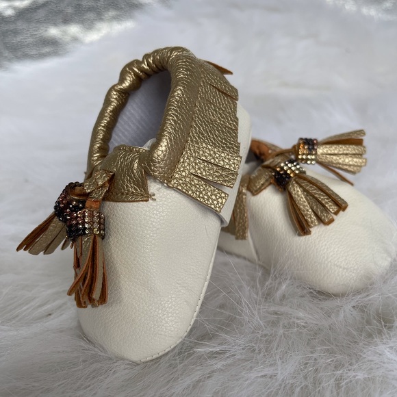Kids/Baby Fringe Leather Soft Shoes Moccasins 6-12M - Picture 2 of 4